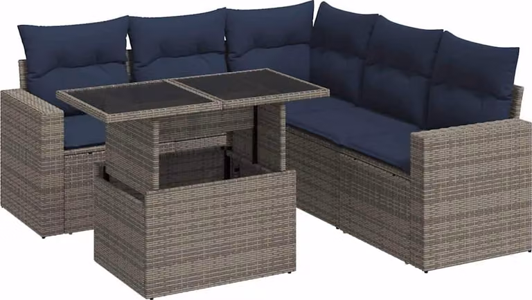 Set Divano da Giardino 6pz con Cuscini Grigio Polyrattan Acacia