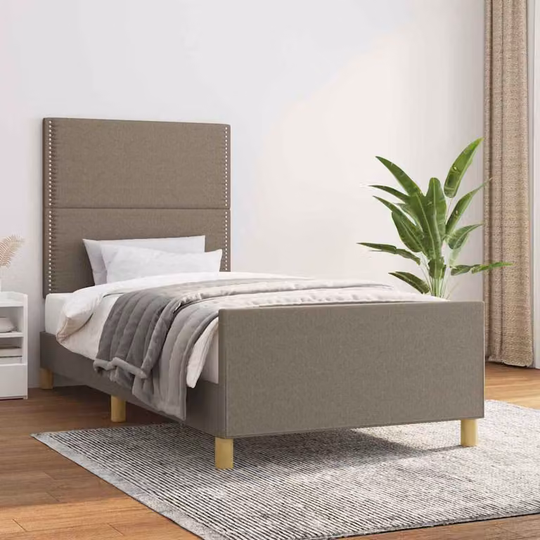 vidaXL Giroletto senza Materasso in Legno di Larice e Tessuto Beige, L 90 cm x P 200 cm