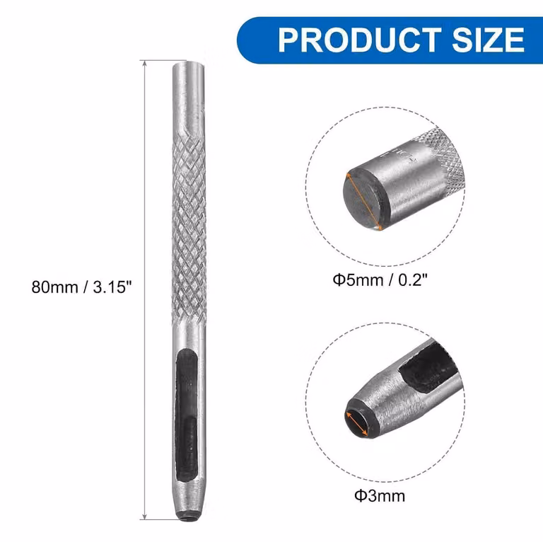 Strumento di punzonatura circolare in pelle Lochstanzer, Acciaio al carbonio, 3 mm, per la creazione di fori circolari, ideale per cinture, cinturini di orologi e carta