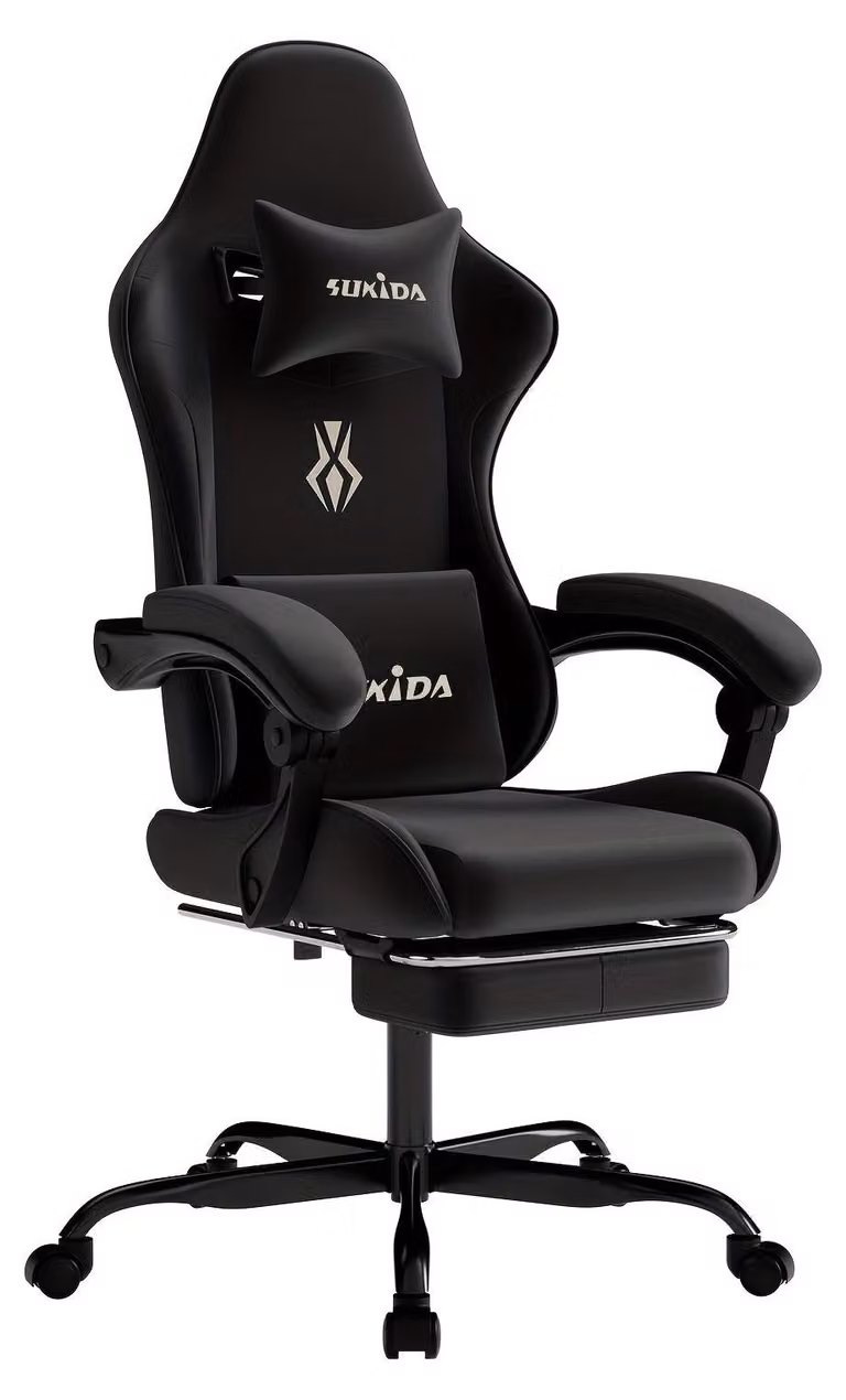 Sedia ergonomica da gaming - Sedia da ufficio - Sedia da gioco - Seduta nera - Sedia da corsa