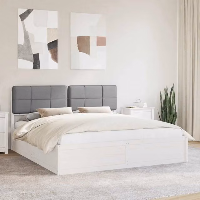 Letto con Testiera Rivestita Grigio chiaro 200 x 200 cm 3398178