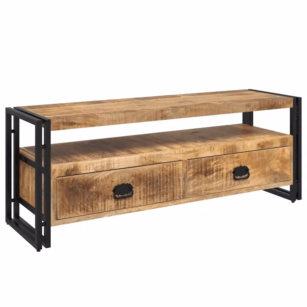 Mobile Porta TV Industrial vidaXL in Legno di Mango e Metallo, Marrone, L 120 x P 35 x H 45 cm – 2