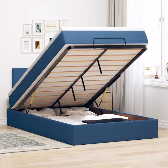 Struttura Letto Pouf con Materasso Blu 120x190 cm in Tessuto 3311448