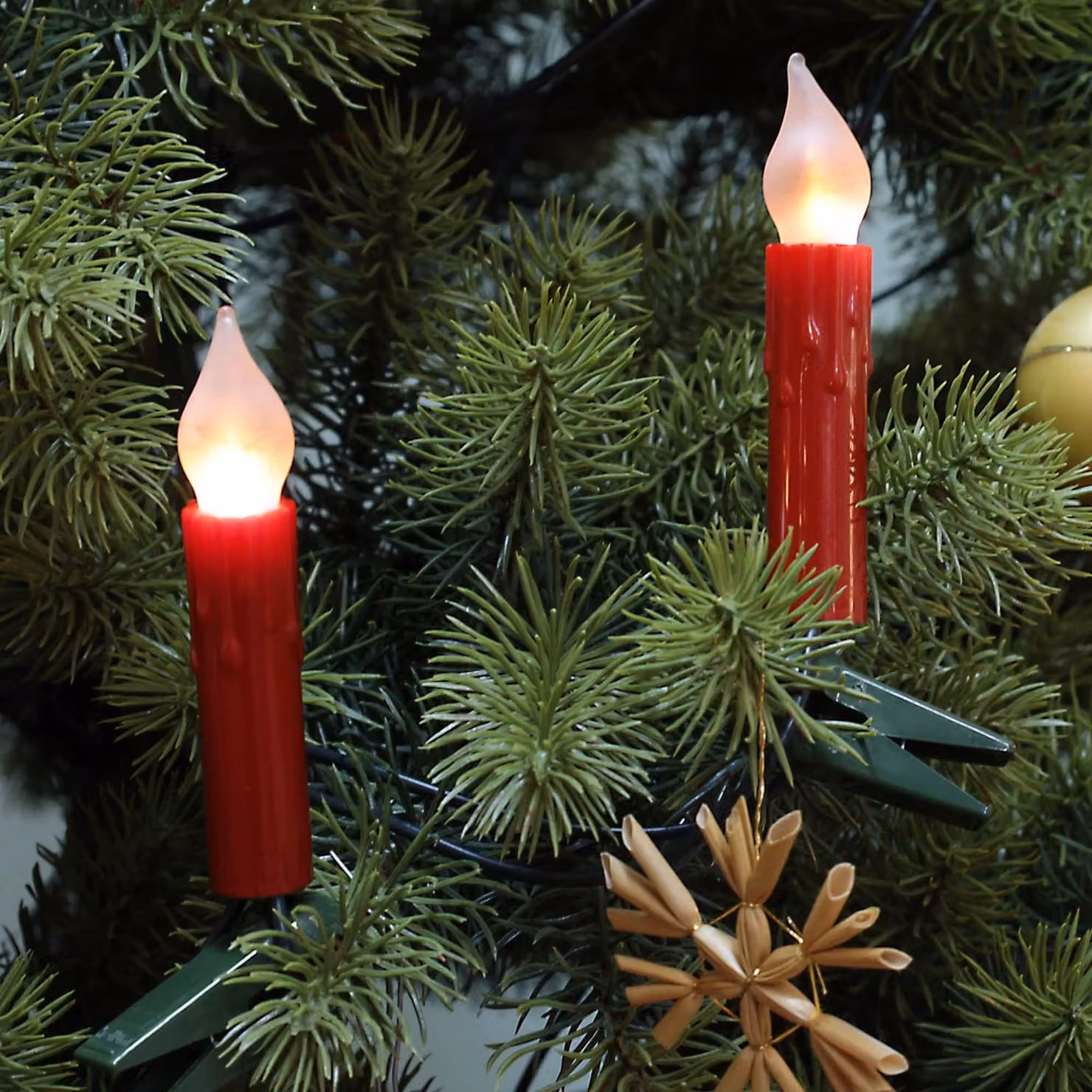 Ghirlanda luminosa per albero di Natale a filamento LED con effetto fiamma, 30 luci, Germany, candeline a righe, con gocce di cera, rosso perlato 815061