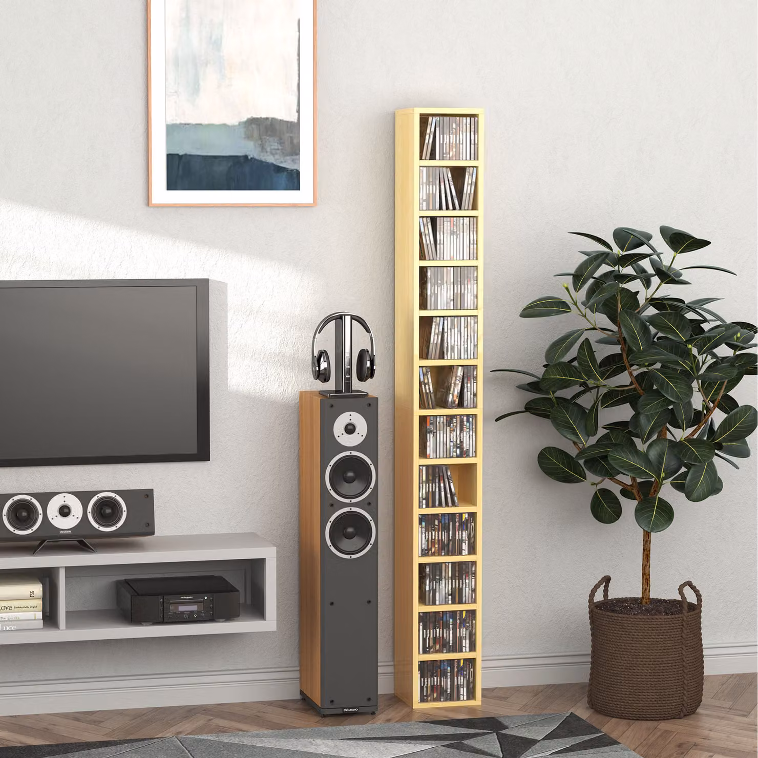 Libreria porta CD HOMCOM con 12 ripiani per 204 dischi, in MDF e legno, colore marrone, L/P/H: 21 x 11,5 x 175 cm – 2