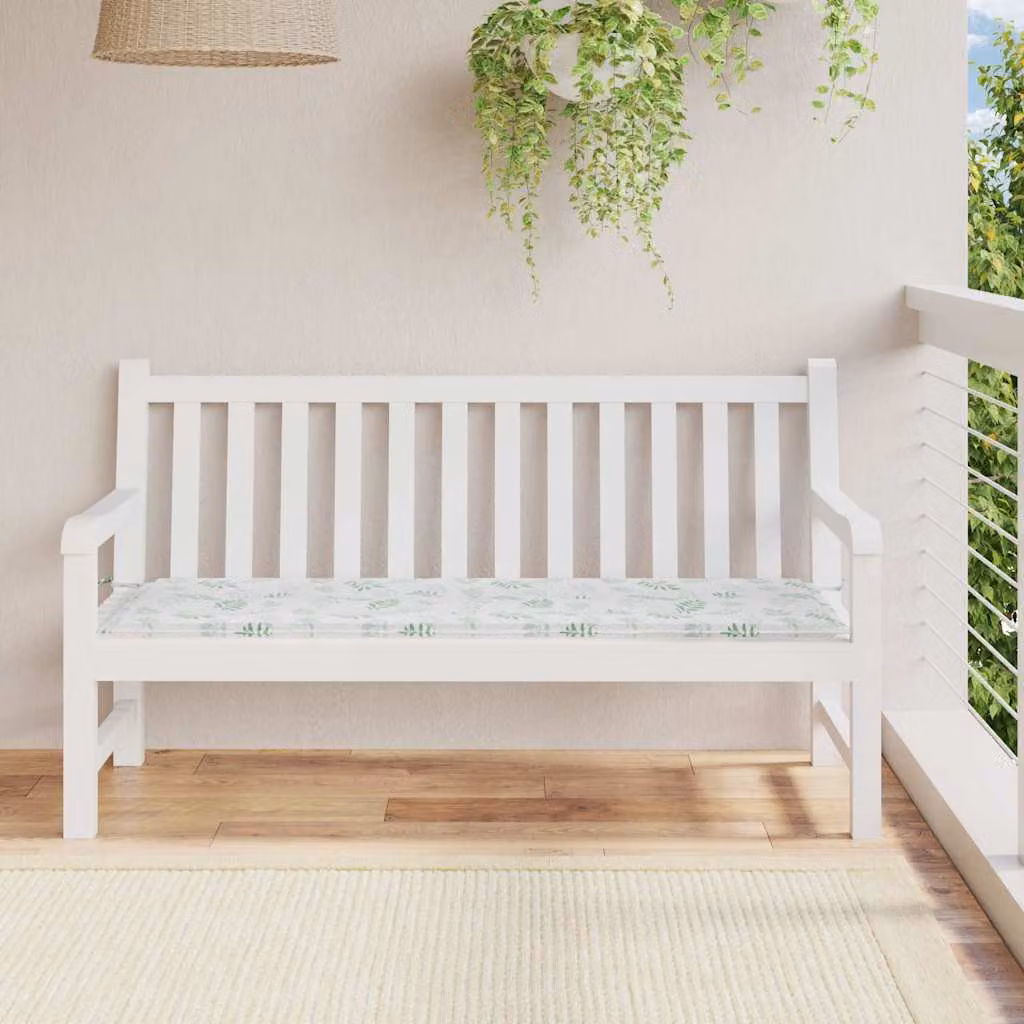 Cuscino per panca vidaXL con motivo a foglie, verde e multicolore, in tessuto Oxford impermeabile e traspirante, L 150 cm x P 50 cm x H 3 cm