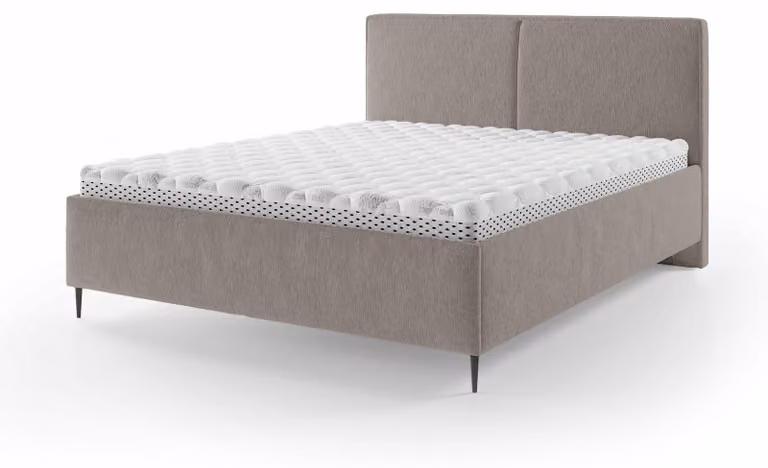 Letto imbottito con contenitore integrato, modello Hatti, colore grigio cenere, dimensioni 160 x 200 cm