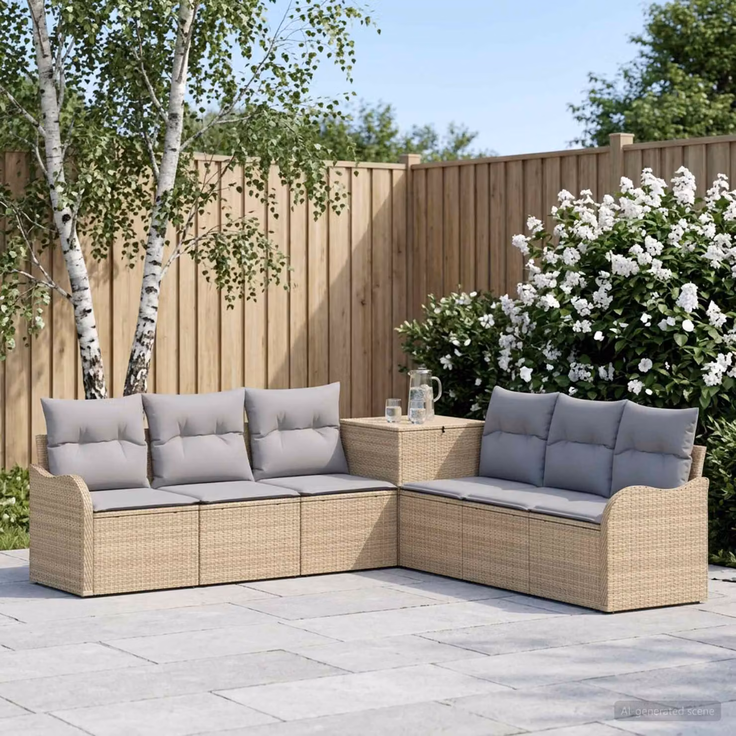 Set di divani da giardino vidaXL in polyrattan con cuscini Beige e Grigio Chiaro