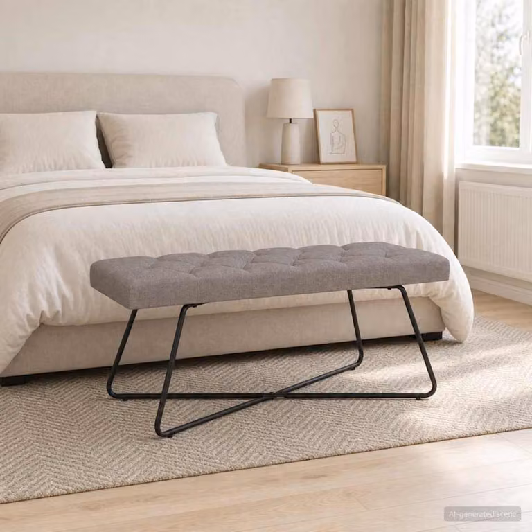 Panchina imbottita con bottoni vidaXL in tessuto Tortora L: 110 cm, P: 40 cm, H: 46 cm