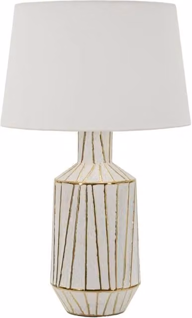 Lampada da Tavolo Tangeri GIORDANOSHOP in Ceramica, Metallo e Tessuto Bianco e Oro H 73 cm, L 45 cm