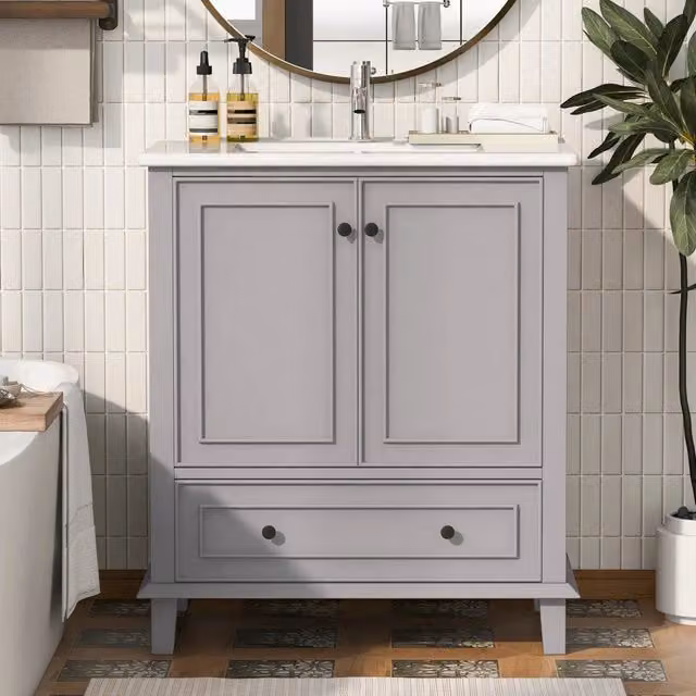 Mobile bagno REDOM moderno in legno e MDF con lavabo in ceramica, colore grigio e nero, L: 76 cm, P: 46 cm, H: 87 cm