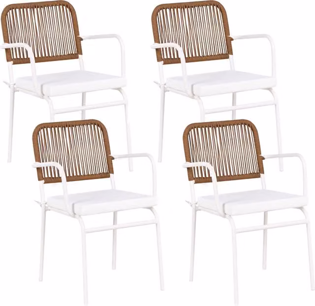 Set di 4 sedie da giardino in metallo alluminio impilabile verniciato a polvere per esterni con cuscini extra Bianco