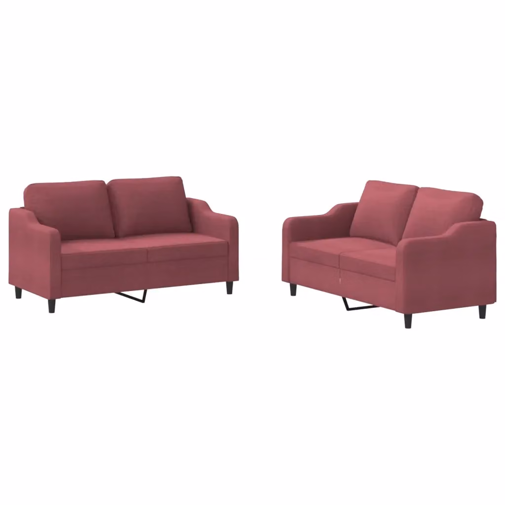 vidaXL Set di Divani 2 pz in Tessuto Rosso con Cuscini per Soggiorno – 2