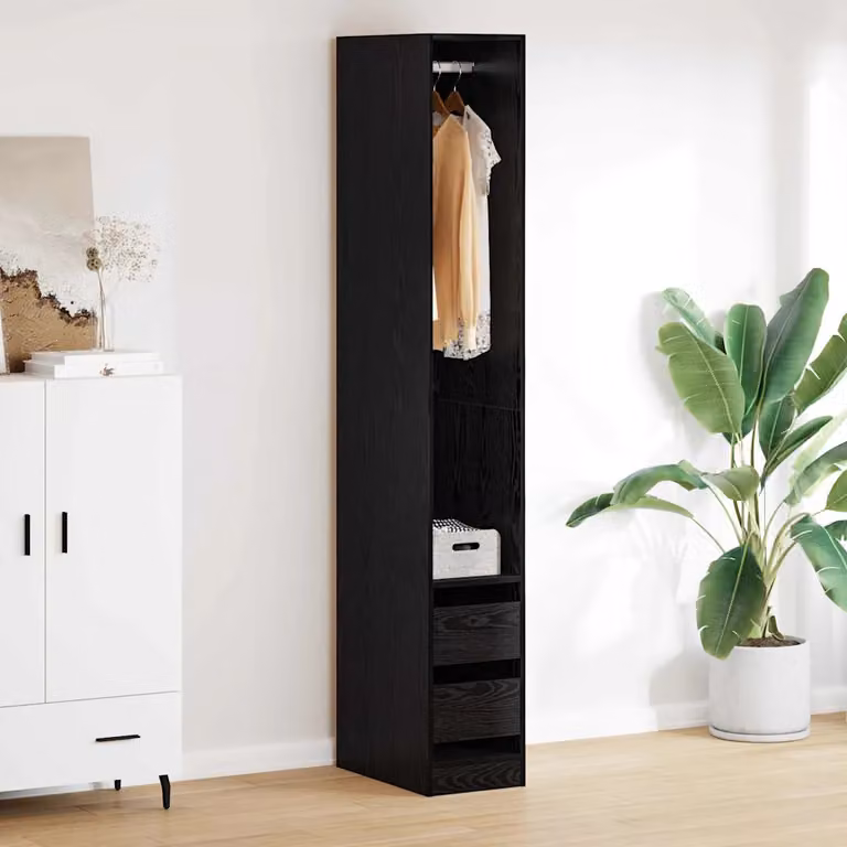 vidaXL Guardaroba in Legno Rovere Nero con Cassetti e Ripiani L/P/H: 50 x 30 x 200 cm