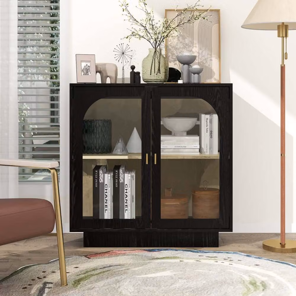 Cassettiera AIORBER, anta a battente con elementi ad arco, frontale in acrilico, con piedini antiscivolo, per camera da letto, studio, soggiorno, 79x35x80 cm, nera
