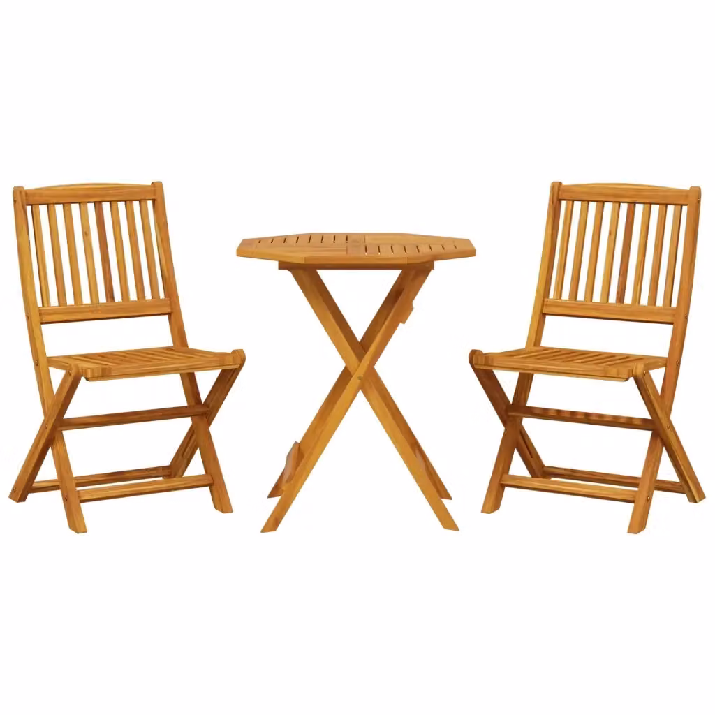 Set Bistrò Pieghevole 3pz vidaXL in Legno di Acacia Marrone per Giardino e Terrazzo – 2