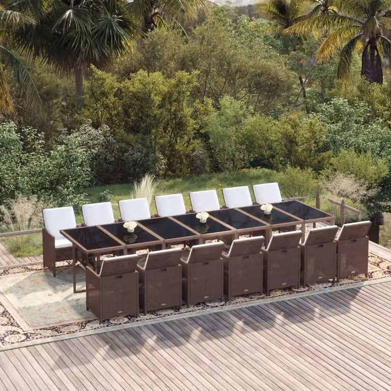 Maison Exclusive - Set da pranzo da giardino da 15 pezzi con cuscini in polyrattan marrone