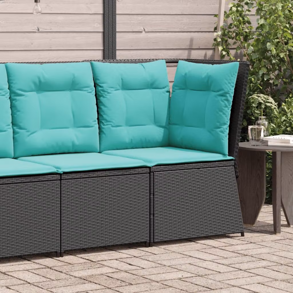vidaXL Divano angolare da giardino moderno in polyrattan nero con cuscini turchesi e coperture rimovibili
