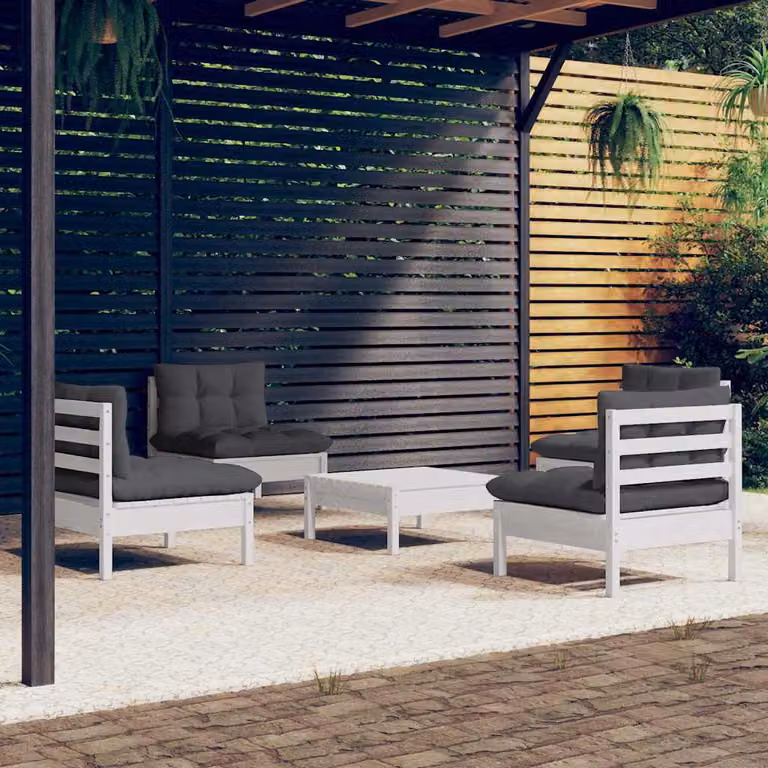 Set di divani da giardino vidaXL 5 pezzi in legno di pino con cuscini antracite e bianco design moderno a L