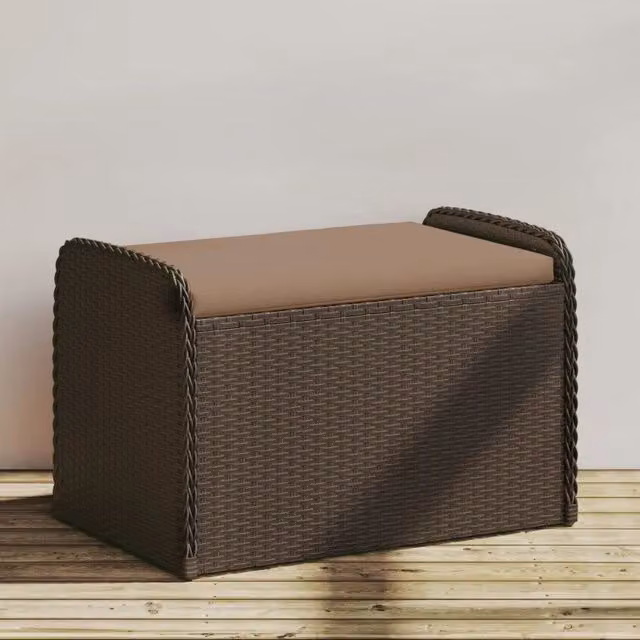 Cassapanca con contenitore e cuscino Design Mania in polyrattan marrone L 80 cm, P 51 cm, H 52 cm