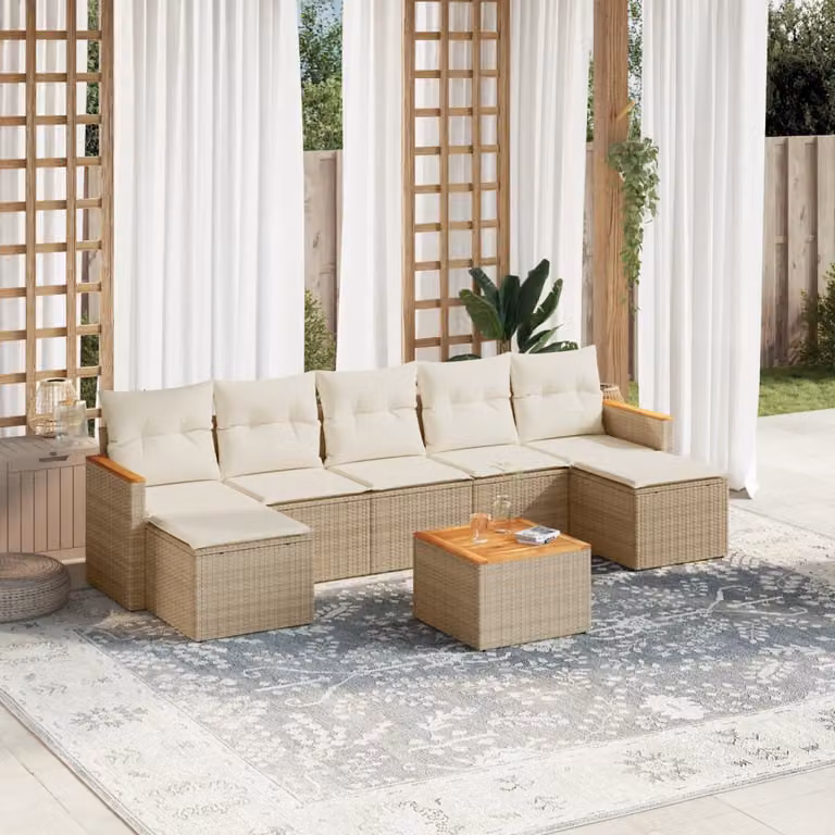 vidaXL Set Divano da Giardino 8 pz Moderno in Polyrattan con Cuscini Beige e Struttura in Acciaio Verniciato a Polvere