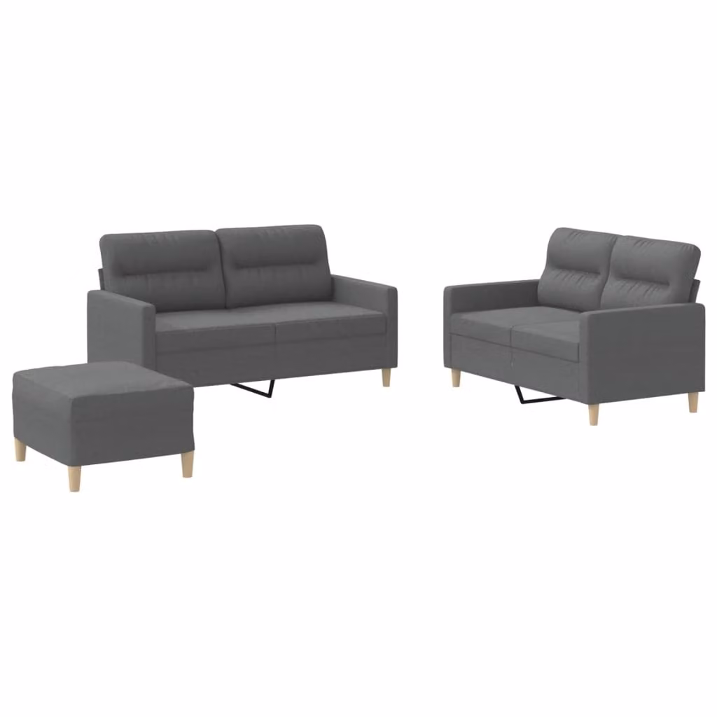 Set di Divani 3 pz con Cuscini Grigio Scuro in Tessuto
