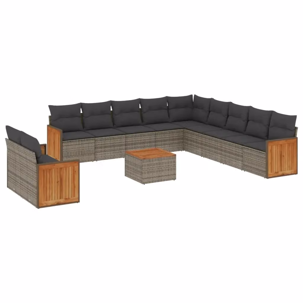 Set di Divani da Giardino vidaXL in Polyrattan Grigio con Cuscini e Tavolino da Esterno 12 Pezzi – 2