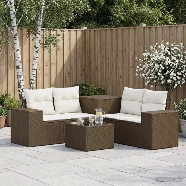 Set di divani 6 pz Marrone e Bianco Crema 55 x 55 x 37 cm 3447564