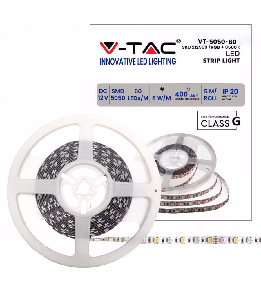 Striscia LED SMD2835 5W/m 5 metri 12V 3000K IP20 8mm