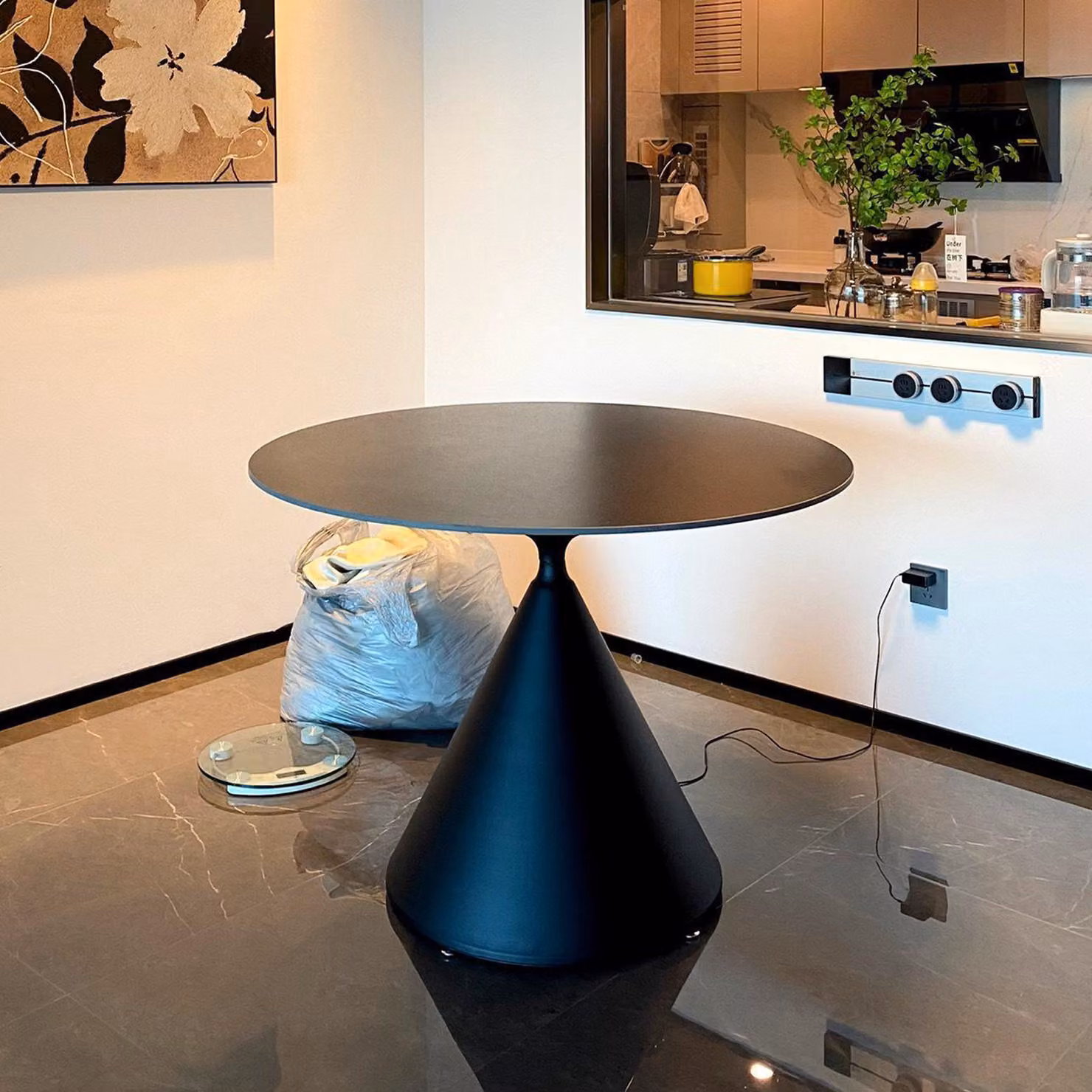 360Home Tavolo da pranzo rotondo in Vetroceramica con gambe in metallo Tavolo da sala da pranzo Tavolo da cucina Tavolo Ø 130cm*75 cm nero