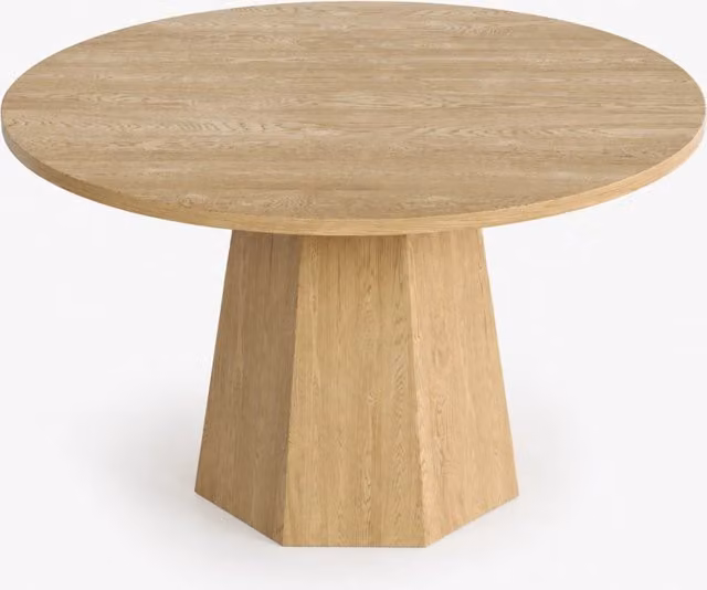 Tavolo da pranzo rotondo 120x120 cm in MDF colore rovere, stile scandinavo minimalista, per 4-6 persone