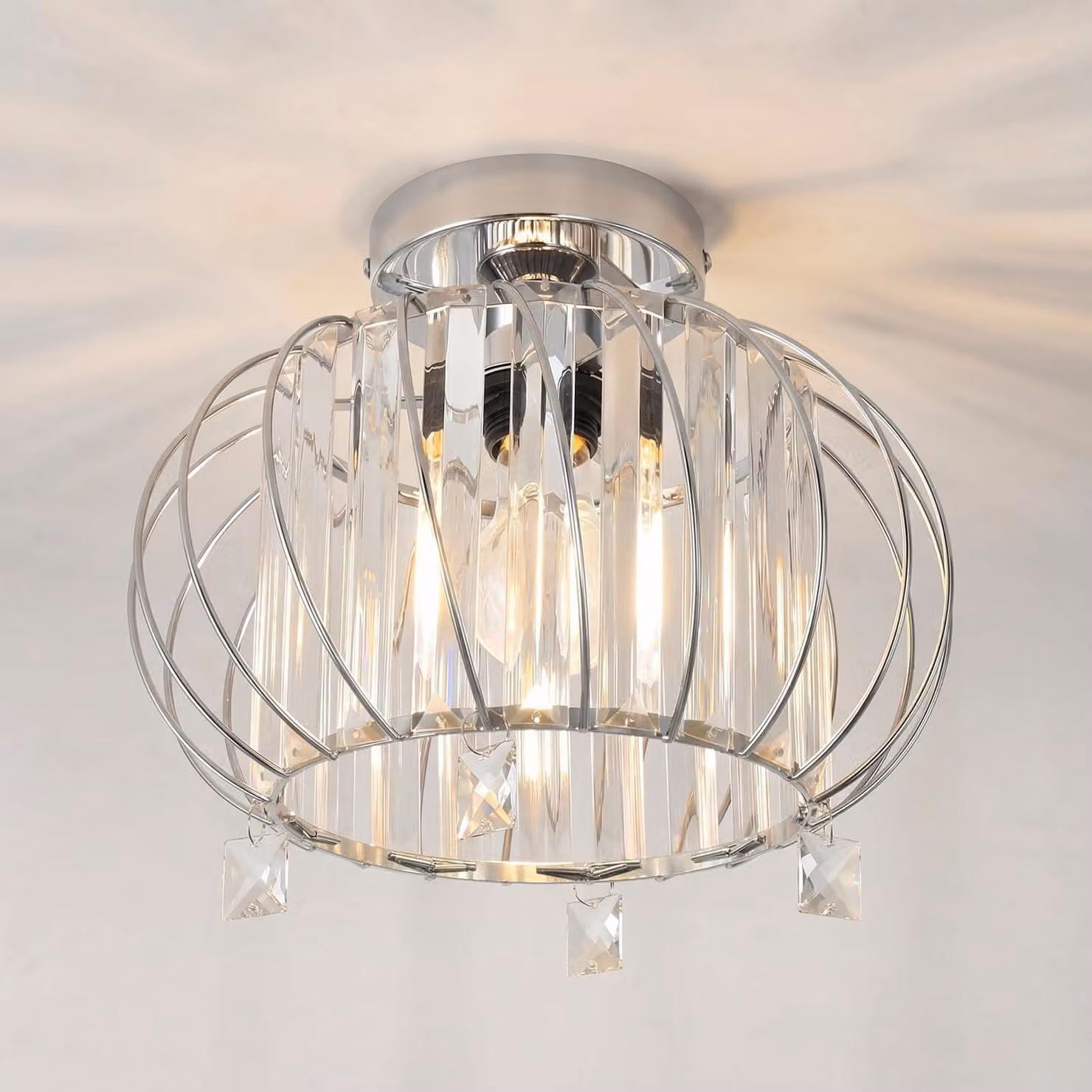Lampadario moderno in cristallo ANWIO, plafoniera in cristallo, lampada da soffitto per camera da letto con paralume in vetro, plafoniera argentata per soggiorno, adatta per camera da letto, cucina, corridoio, bagno, diametro 28 cm, cromata