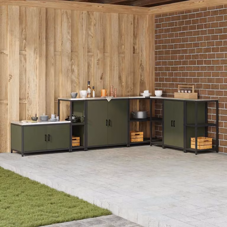 Unità di scaffali per cucina HATTEM vidaXL in metallo verde oliva, L: 30 cm, P: 50 cm, H: 92 cm