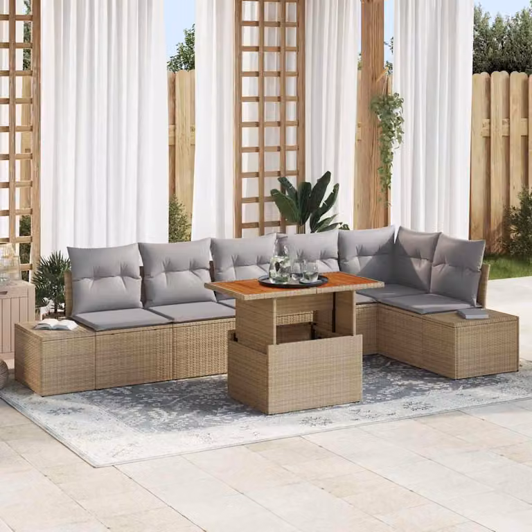 Maison Exclusive - Set da giardino composto da 7 pezzi, divano, in rattan sintetico beige
