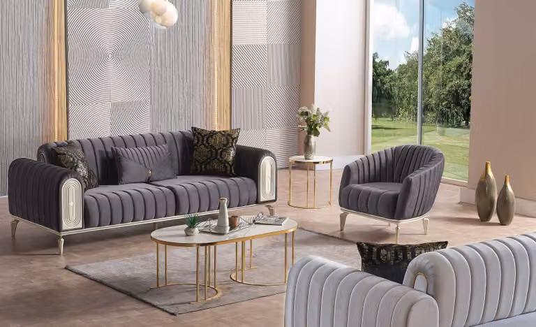 Schickes Möbel Sofagarnitur set 3+1 Couchtisch Sofagarnitur Sofas Sessel Grau