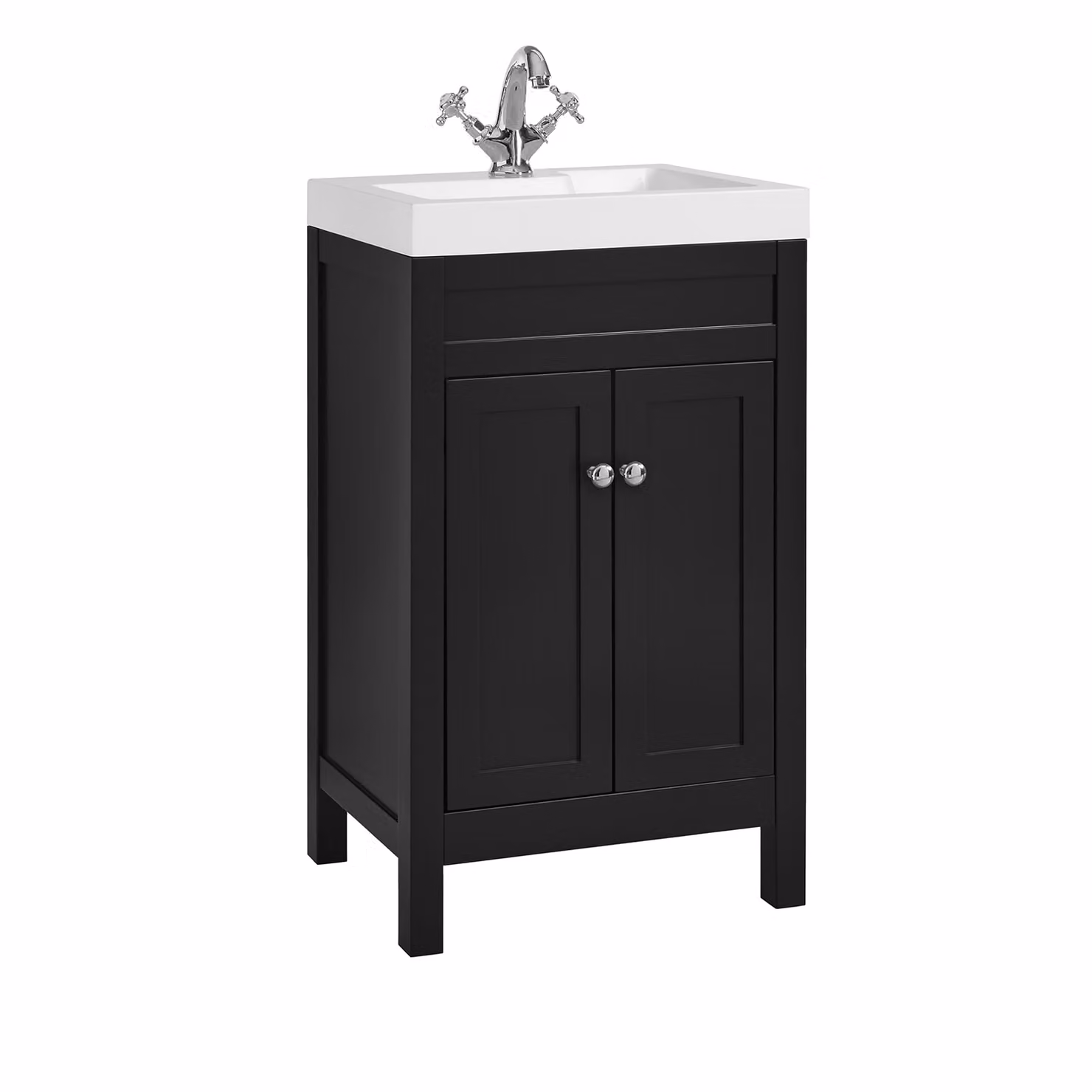 Mobile Bagno Grigio Nero da 500mm con Lavabo e Maniglie Classiche Rotonde Cromate - Warwick