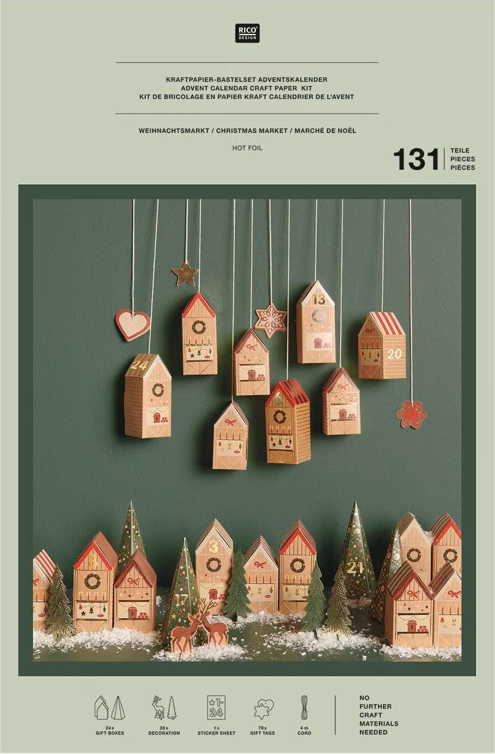 Kit per creare un calendario dell'Avvento a tema "Mercatino di Natale",  Mix