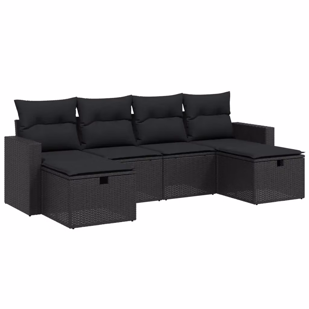 Set Divano da Giardino L-Shape vidaXL 6 pz Nero con Cuscini e Polyrattan – 2