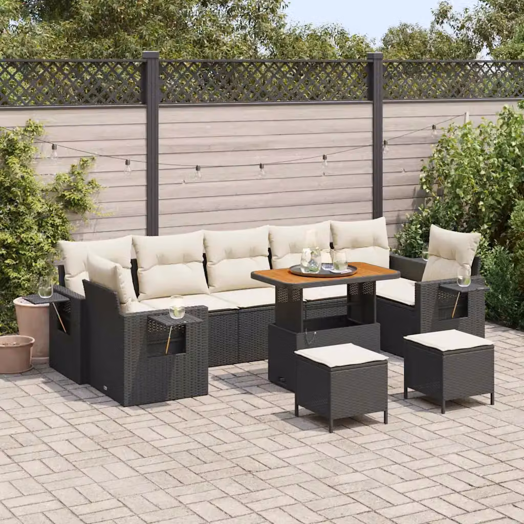 vidaXL Set Divano da Giardino Moderno 10 Pezzi Nero con Cuscini e Struttura in Acciaio Verniciato a Polvere – 1