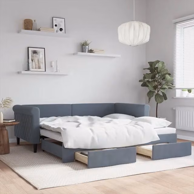 Divano Letto Estraibile con Cassetti vidaXL in Velluto Grigio per Soggiorno e Camera da Letto L/P: 90 x 190 cm
