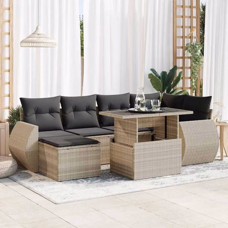 Maison Exclusive - Set Divani da Giardino 7pz con Cuscini Grigio Chiaro Polyrattan
