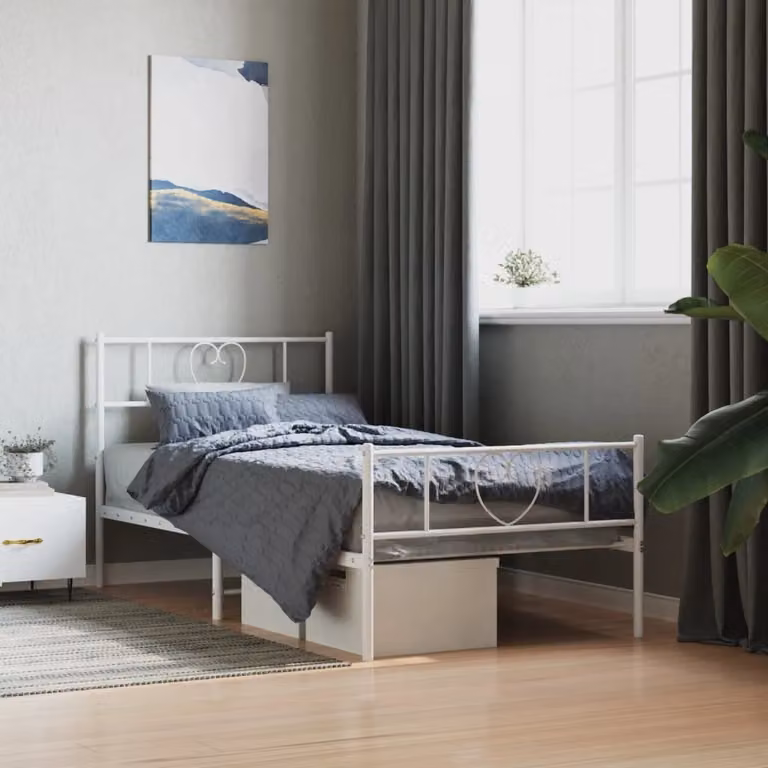 The Living Store Struttura letto con testiera e pediera in metallo bianco 100x200 cm