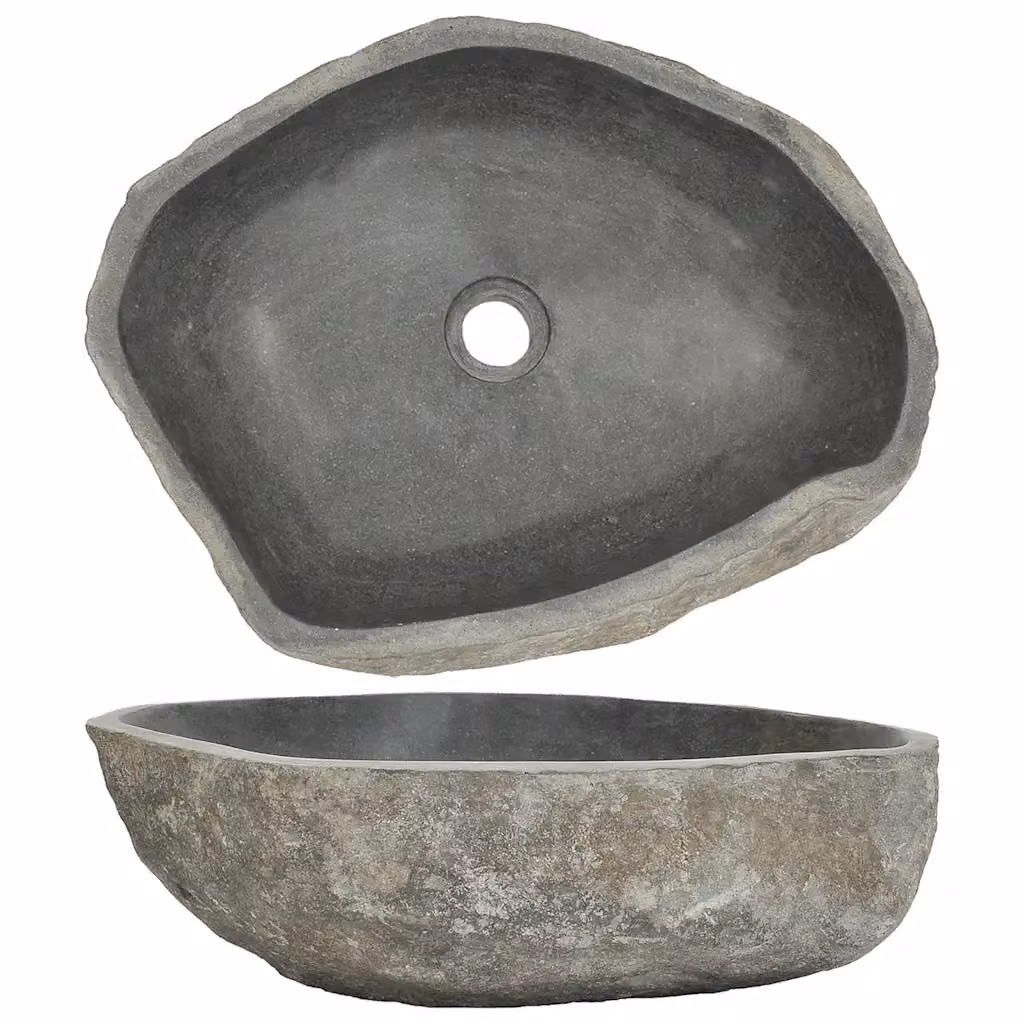 Lavandino ovale in pietra di fiume grigio vidaXL L: 45-53 cm, P: 34-41 cm – 2