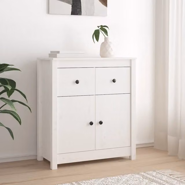 Credenza Buffet Design Mania in Legno Massello di Pino Bianco, L 70 cm x P 35 cm x H 80 cm