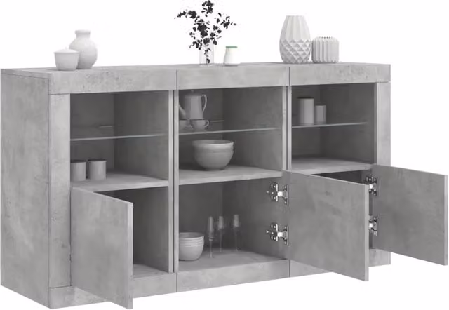 Credenza con Luci LED-Buffet-Armadio da cucina Grigio Cemento 123x37x67 cm 806973