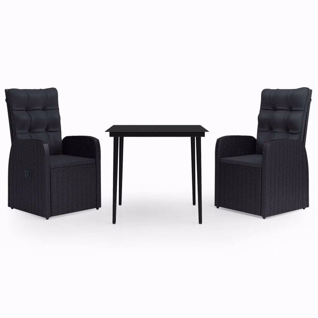 Set da Pranzo da Giardino 3 pz con Cuscini Nero