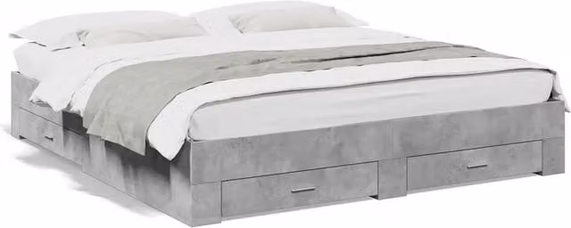 Letto matrimoniale | Letto per adulti | Giroletto Cassetti Grigio Cemento 180x200 cm Legno Multistrato