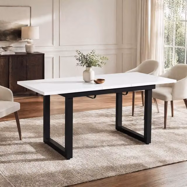 Tavolo da pranzo allungabile REDOM in stile industriale, Bianco e Nero, L/P/H: 140/180 x 80 x 75 cm