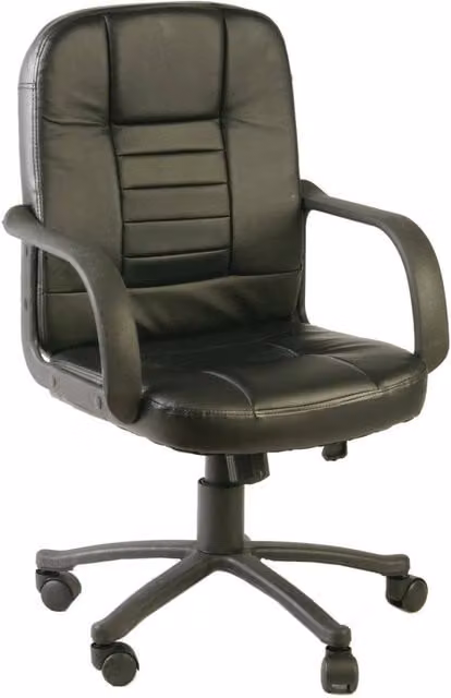 Sedia da ufficio direzionale DMORA Ogni, poltrona ergonomica con braccioli in similpelle nera, L: 56 cm, P: 59 cm, H: 88/99 cm – 1