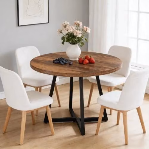 Tavolo da pranzo industriale Mivray con piano in MDF laminato e struttura in metallo, colore nero e marrone, L: 80 cm